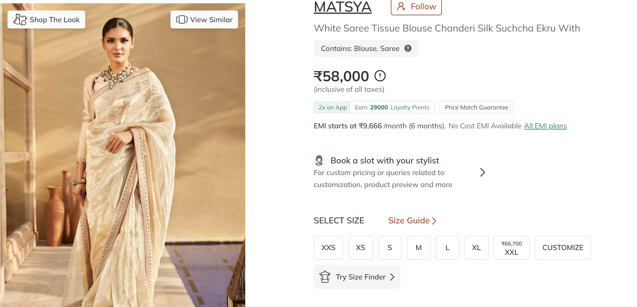 Her stunning saree is from the brand Matsya and is priced at ₹58,000. (www.azafashions.com)