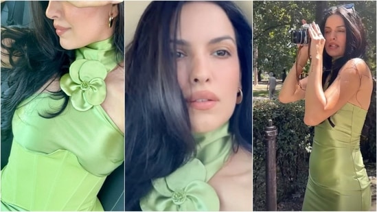 Natasa Stankovic is fully embracing the revenge style in a stunning green corset dress that turns heads. Her outfit is a combination of elegance and boldness, with a chic halter neckline adorned with rose embellishments, a corset belt that cinches her waist to perfection, and an eye-catching back detail that adds an extra touch of allure. (Instagram/@natasastankovic__)