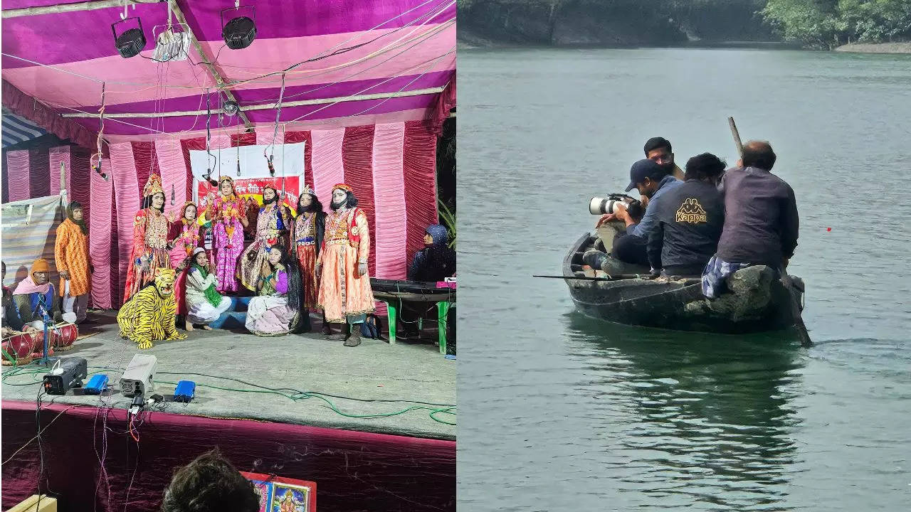 On the left, Bonobibi Jatra. On the right, the InHerit team in the Sundarbans.